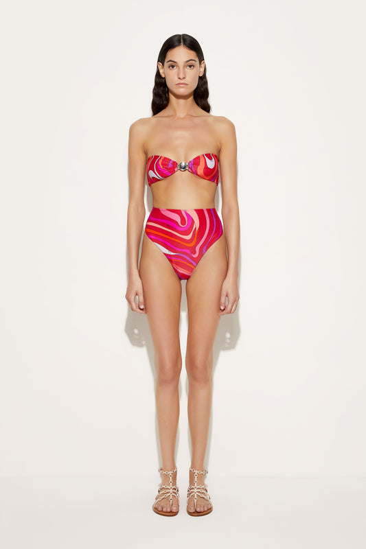 Top Bikini a Fascia in Stampa Marmo