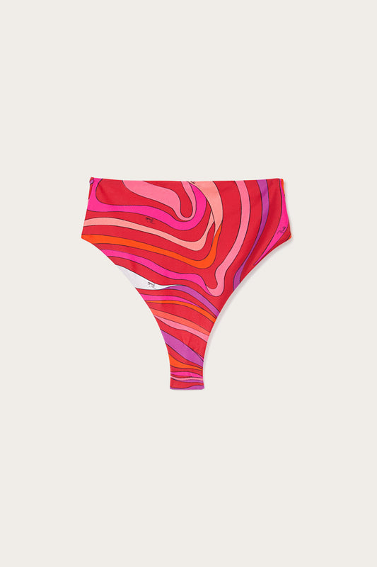 Slip Bikini a Vita Alta in Stampa Marmo
