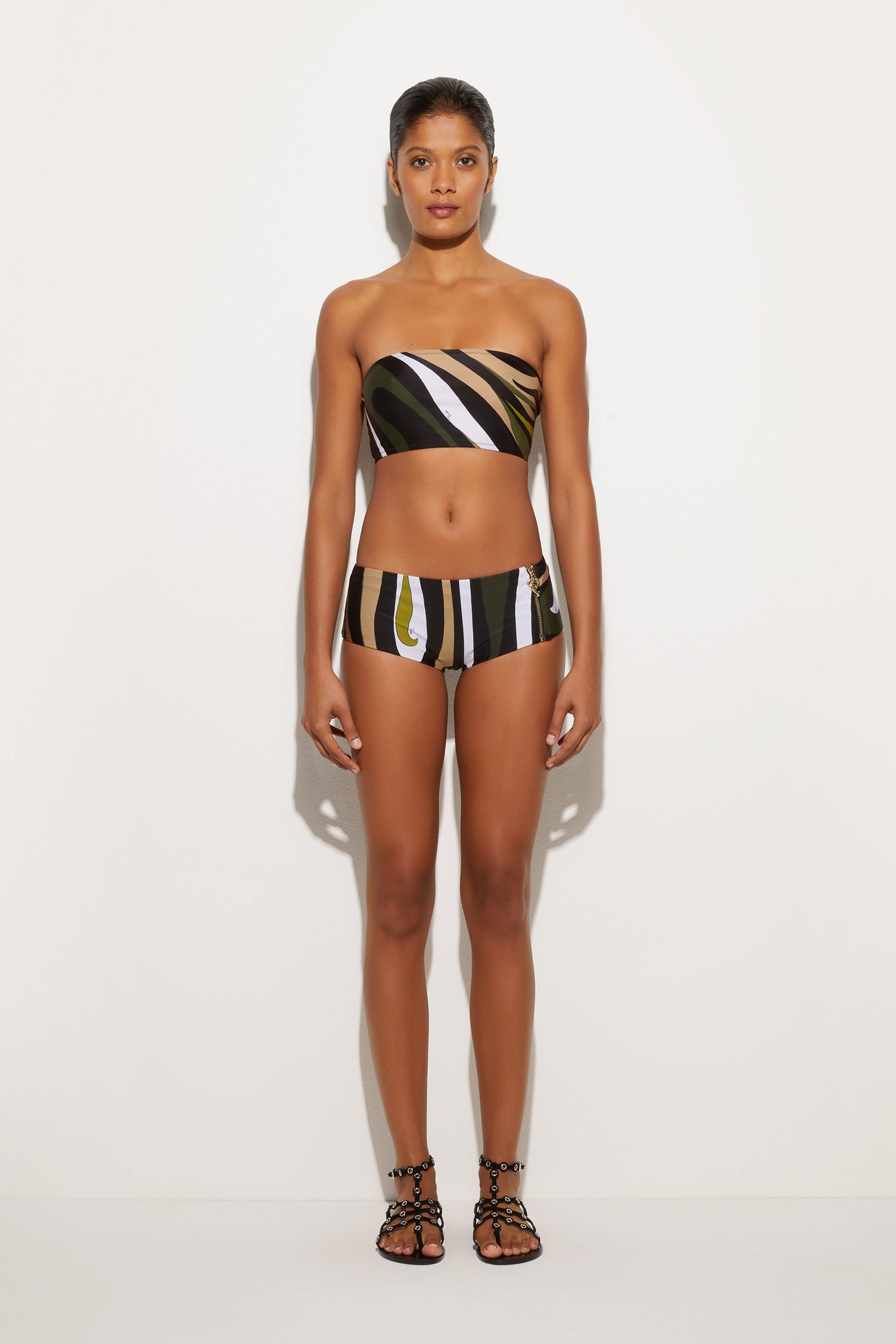 Top Bikini a Fascia in Stampa Marmo