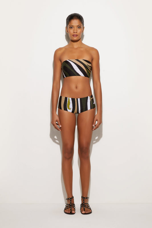 Top Bikini a Fascia in Stampa Marmo
