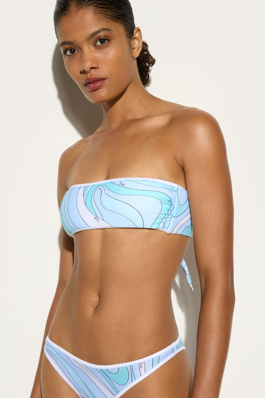 Top Bikini a Fascia in Stampa Marmo