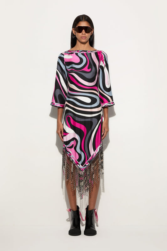 Marmo Print Dress with Fringes View 2 - Pucci