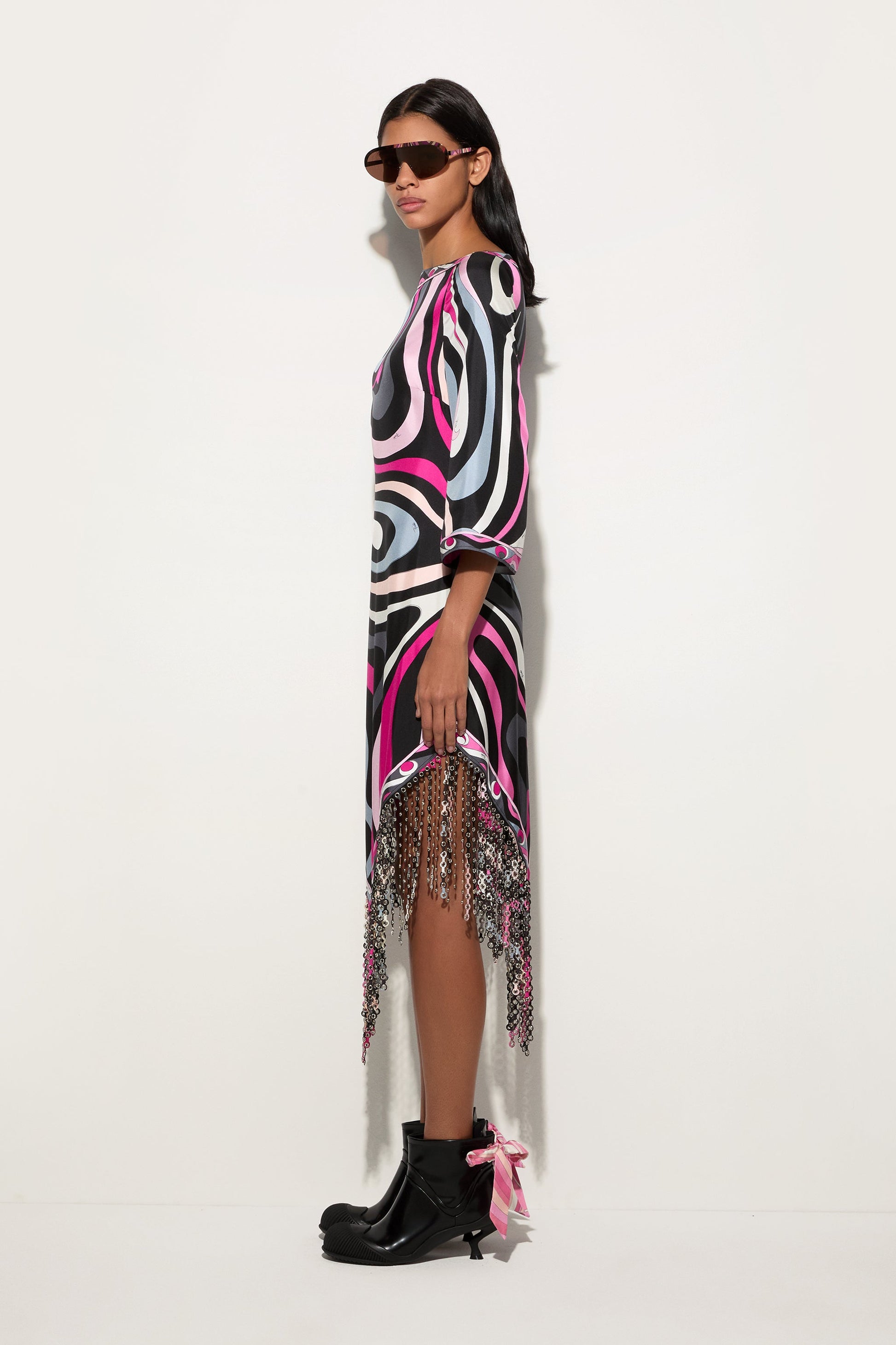 Marmo Print Dress with Fringes View 3 - Pucci