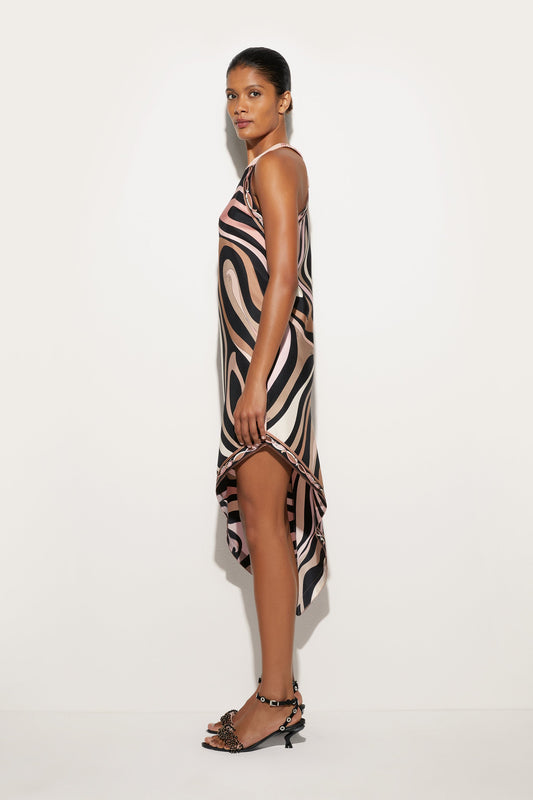 Marmo Print Asymmetrical Silk Twill Dress View 3 - Pucci