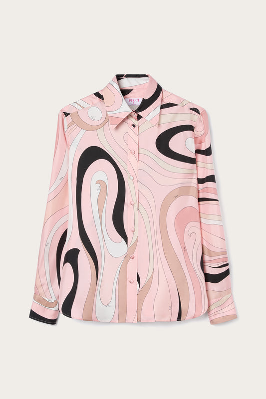 Camicia in seta con stampa Marmo