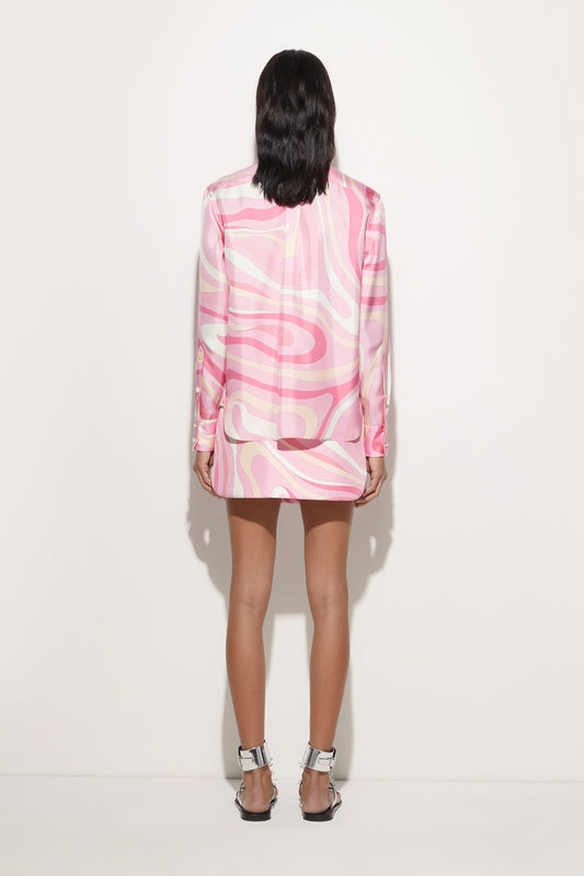 Camicia in Seta con Stampa Marmo