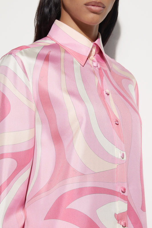 Camicia in Seta con Stampa Marmo