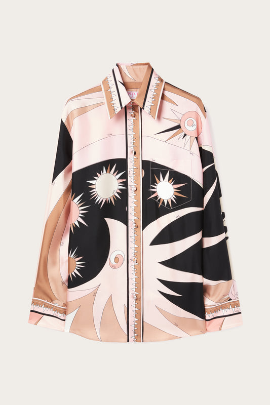 Camicia Oversize in Seta in Stampa Stella