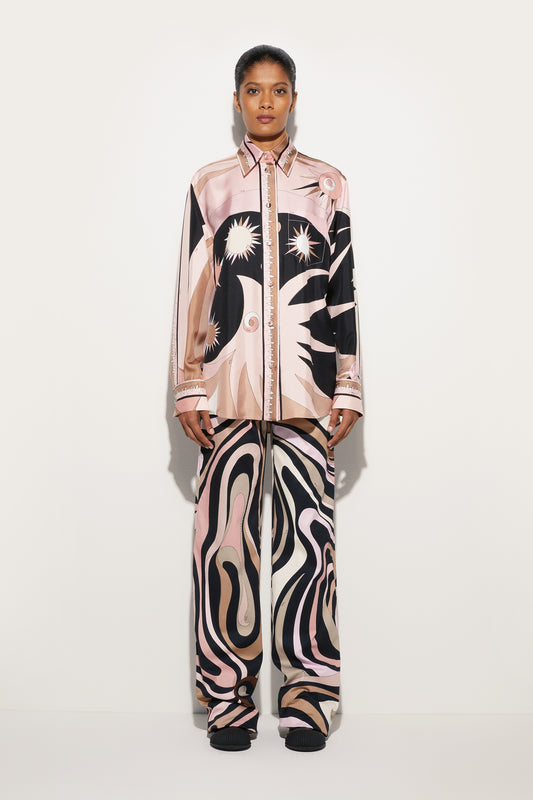 Camicia Oversize in Seta in Stampa Stella