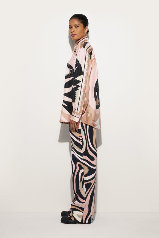 Camicia Oversize in Seta in Stampa Stella