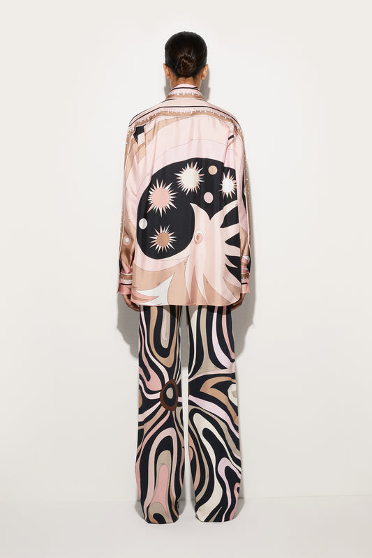 Camicia Oversize in Seta in Stampa Stella