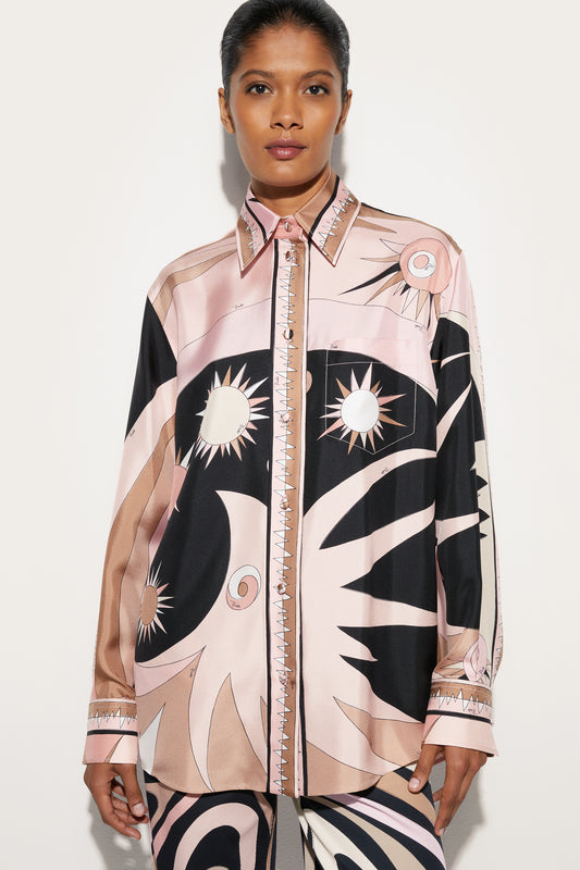 Camicia Oversize in Seta in Stampa Stella