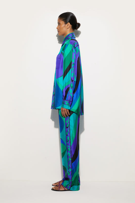 Camicia Oversize in Seta in Stampa Pesci