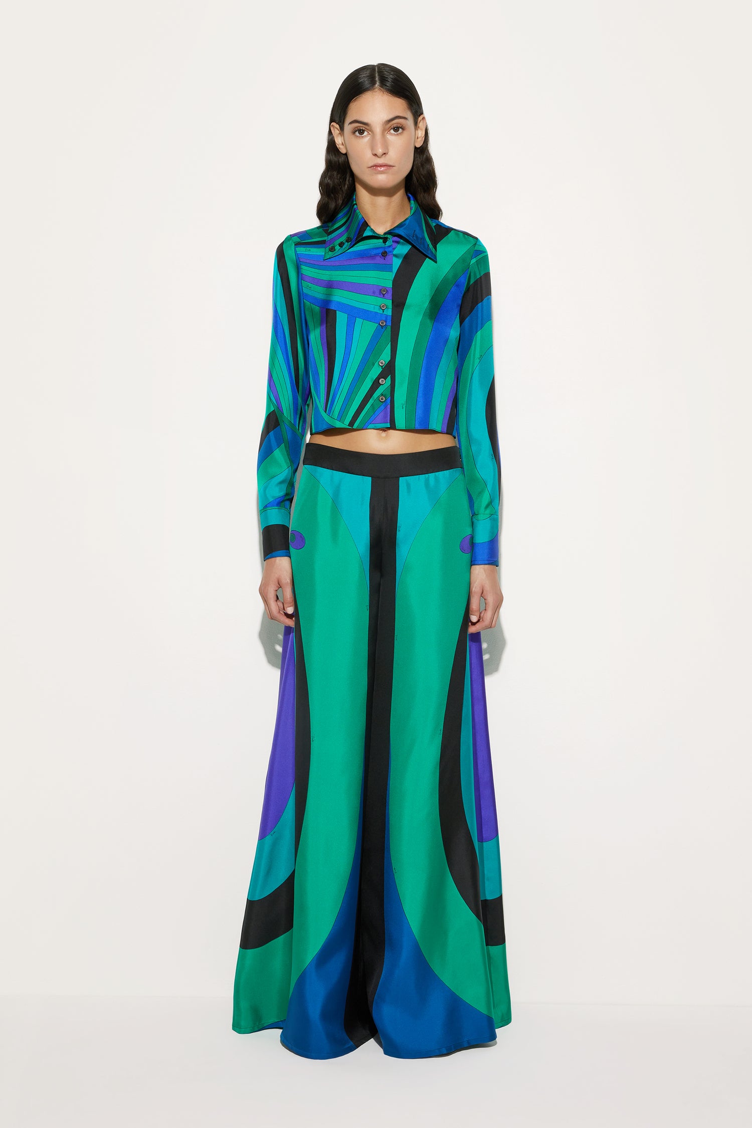Camicia Cropped in Stampa Iride