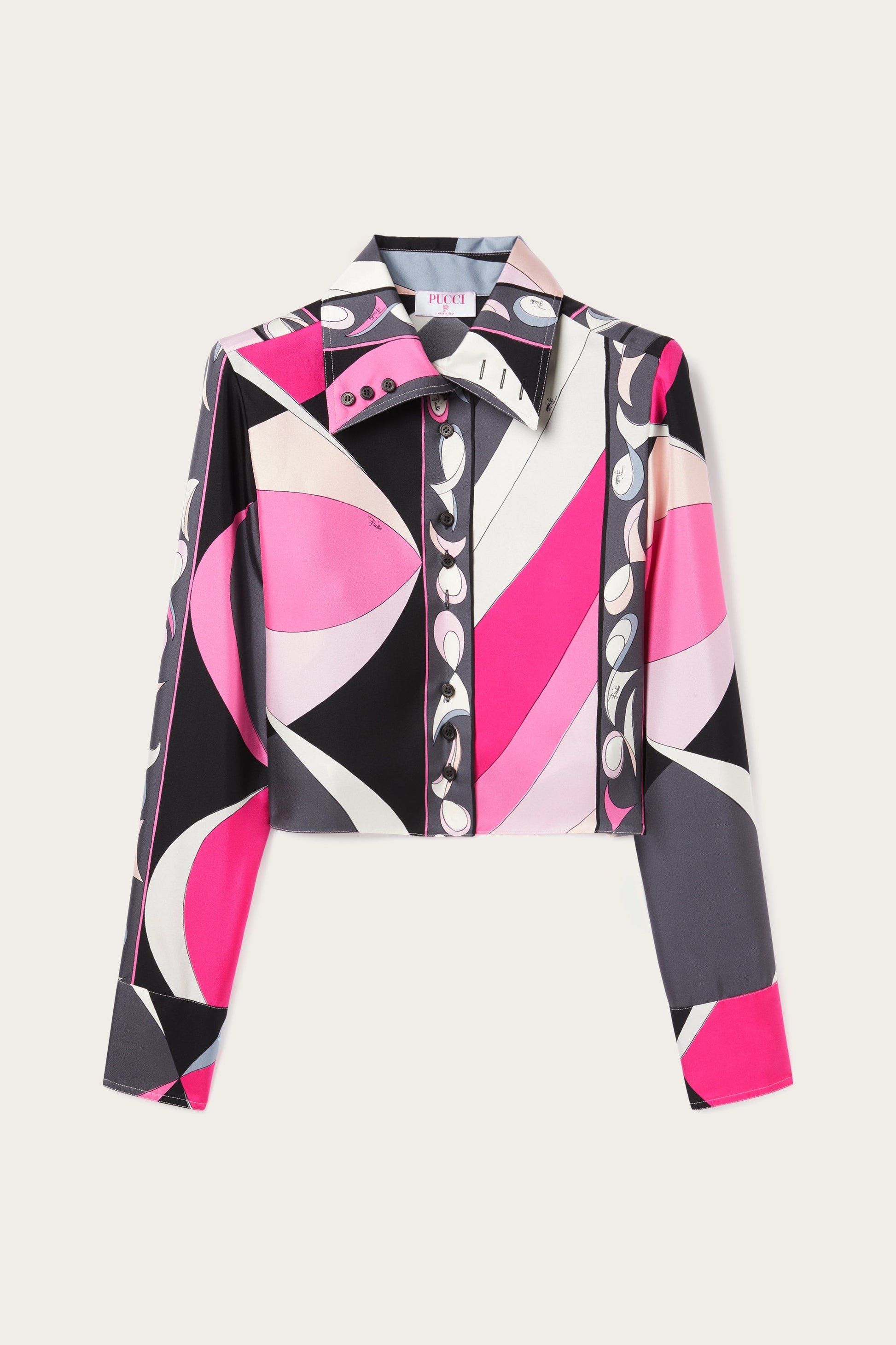 Pesci Print Cropped Silk Shirt View 1 - Pucci