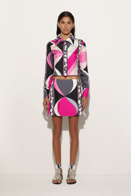 Pesci Print Cropped Silk Shirt View 2 - Pucci