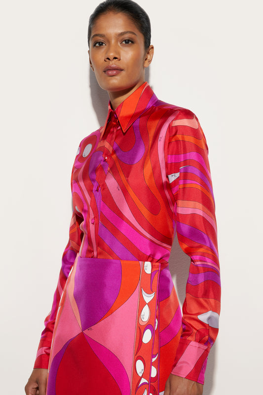 Camicia in Seta con Stampa Marmo