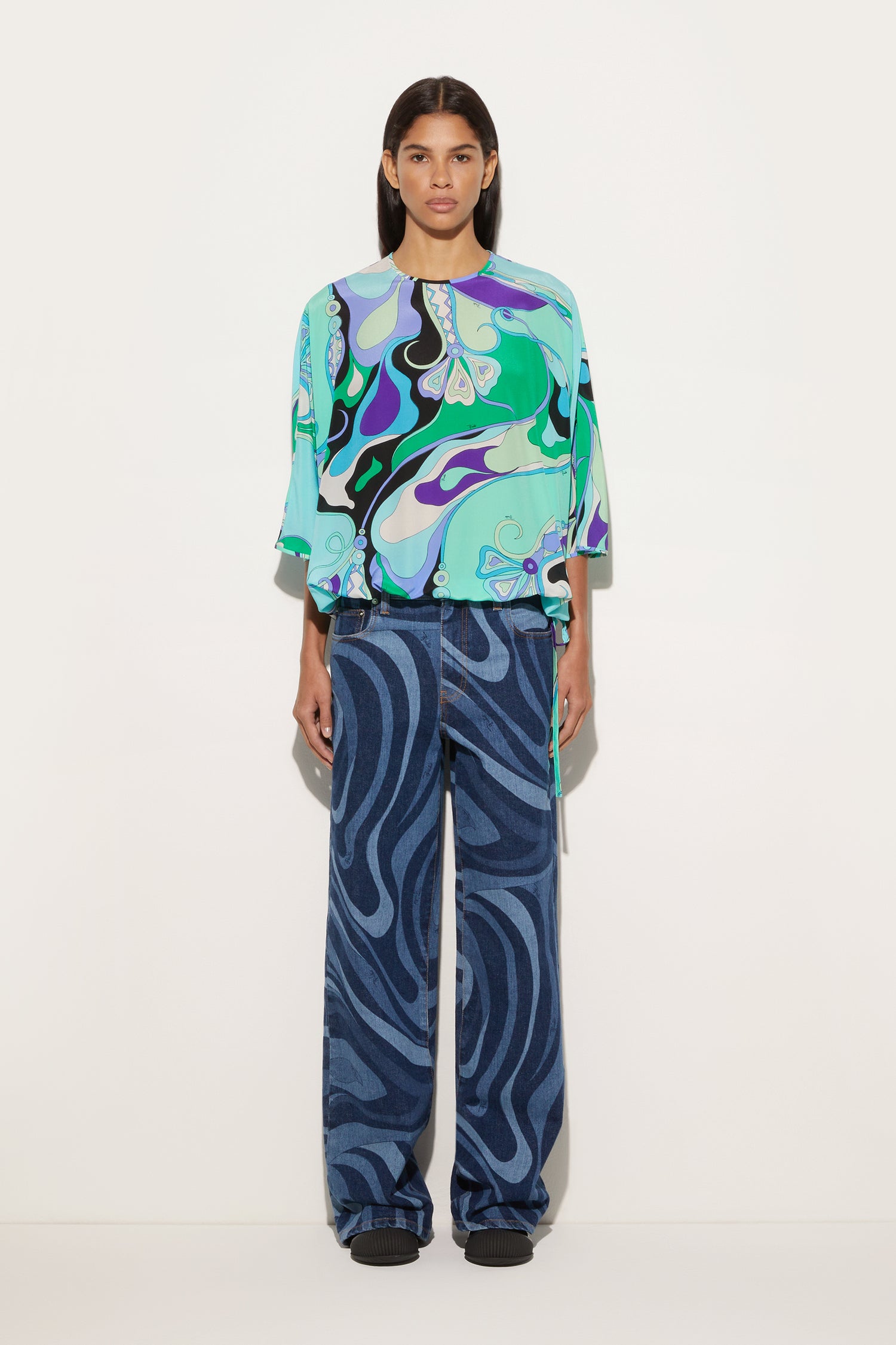 Blusa a Mantella in Stampa Orchidee