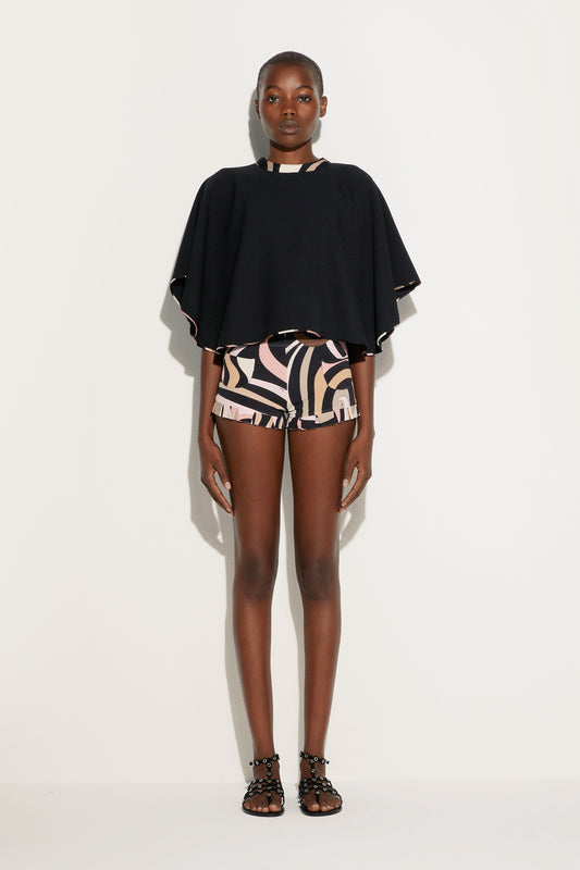 Blusa a Mantella con Dettagli Stampati