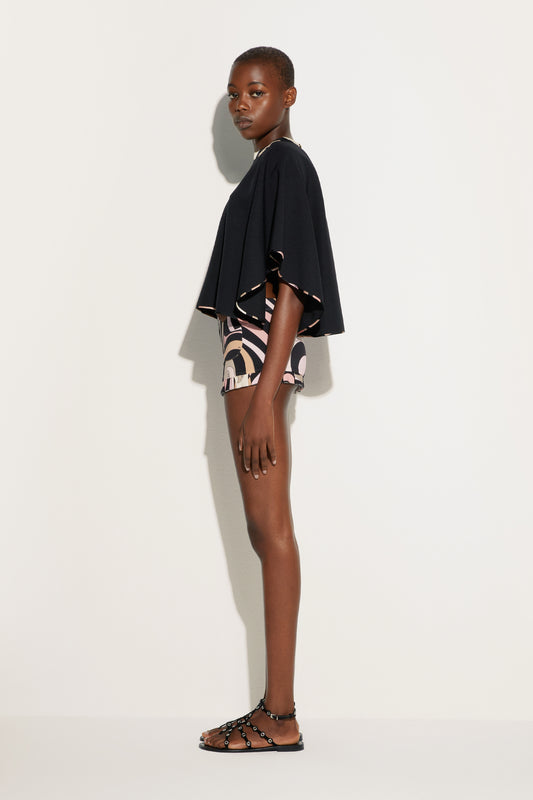 Blusa a Mantella con Dettagli Stampati