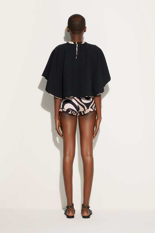 Blusa a Mantella con Dettagli Stampati