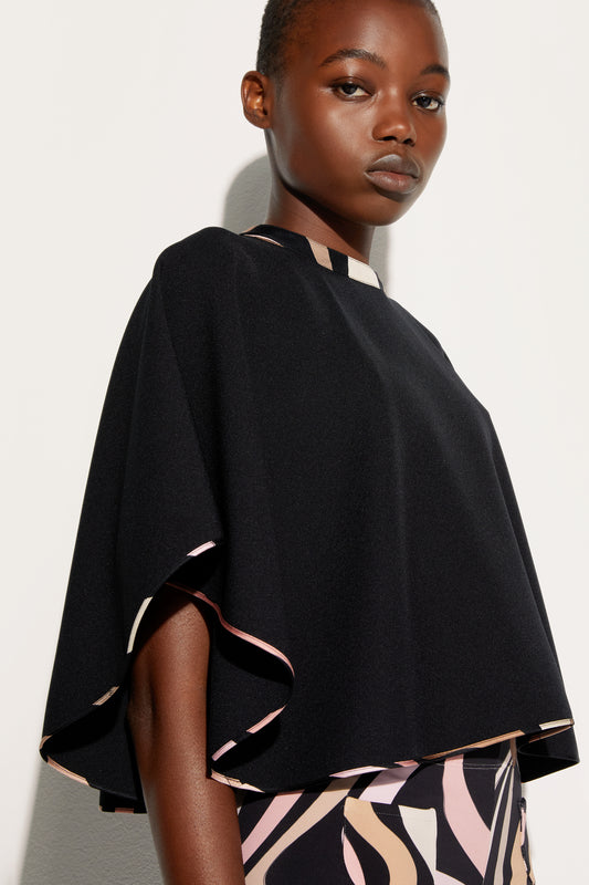 Blusa a Mantella con Dettagli Stampati