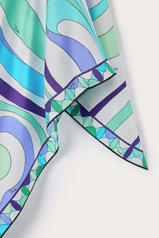 Blusa Mantella in Twill di Seta con Stampa Marmo