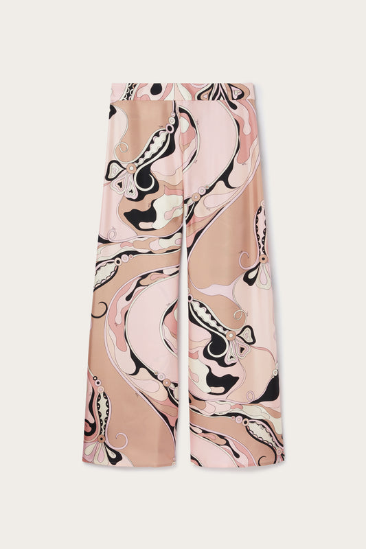 Pantaloni in Seta con Stampa Orchidee