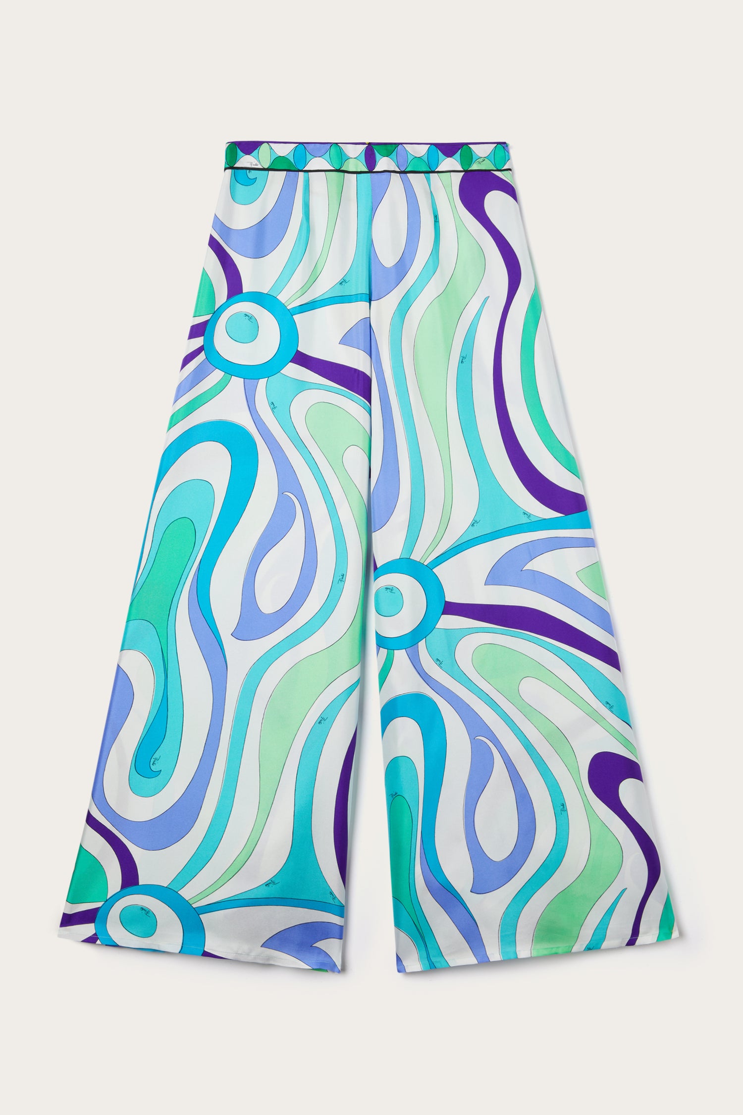 Pantaloni Ampi in Twill di Seta Stampa Marmo