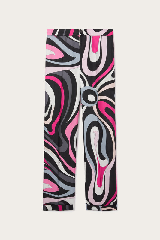 Marmo Print Straight Silk Twill Pants View 1 - Pucci