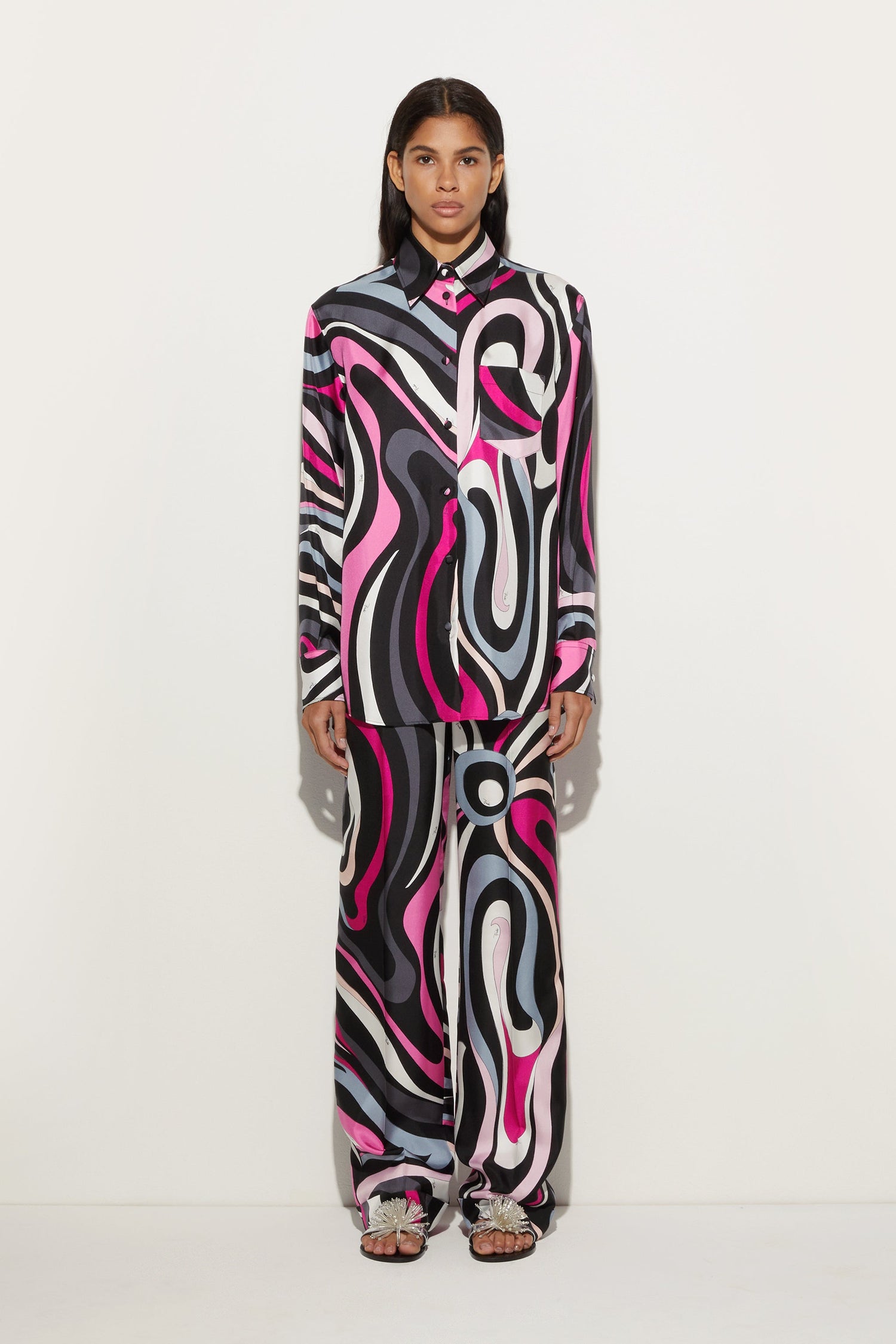 Marmo Print Straight Silk Twill Pants View 2 - Pucci