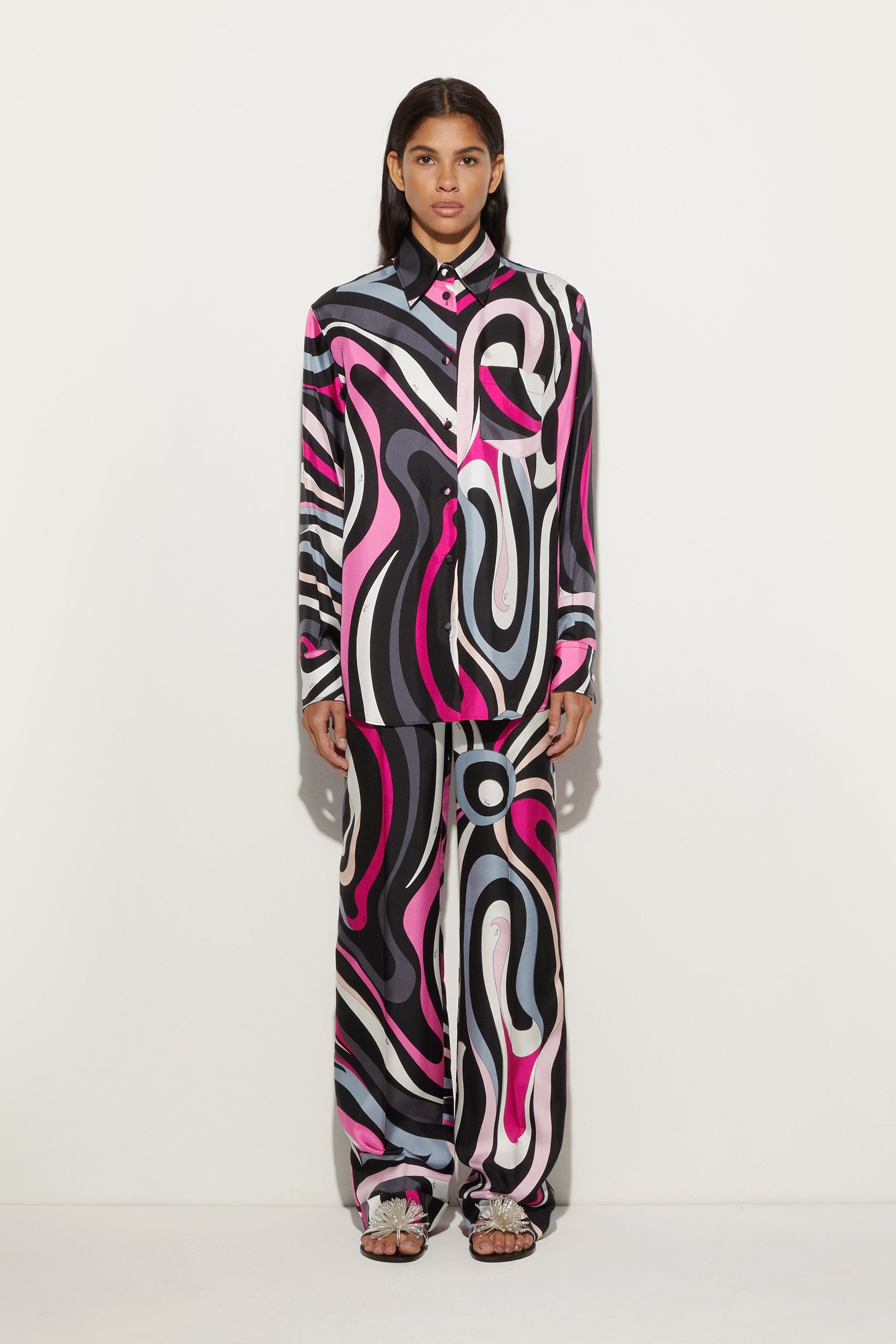 Marmo Print Straight Silk Twill Pants View 2 - Pucci