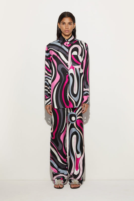 Marmo Print Straight Silk Twill Pants View 2 - Pucci