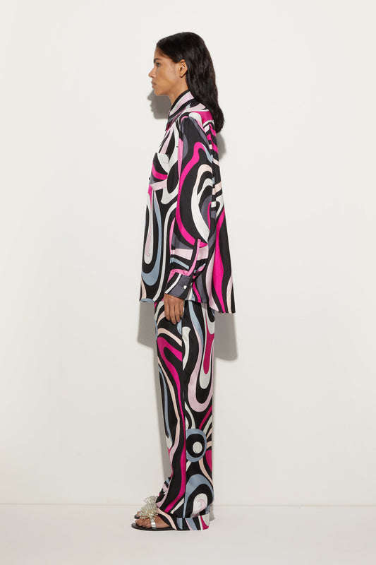 Marmo Print Straight Silk Twill Pants View 3 - Pucci