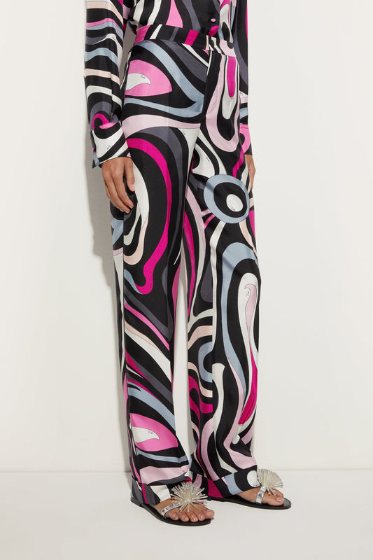 Marmo Print Straight Silk Twill Pants View 5 - Pucci
