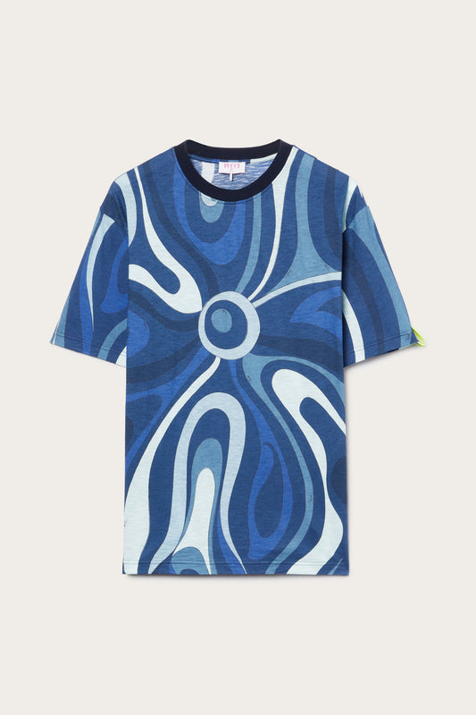 Flamed Jersey T-Shirt with Allover Print View 1 - Pucci