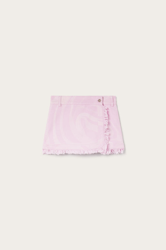 Mamro Print Denim Mini Skirt