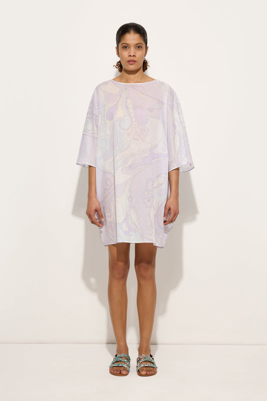 Orchidee Print Short Cotton Kaftan