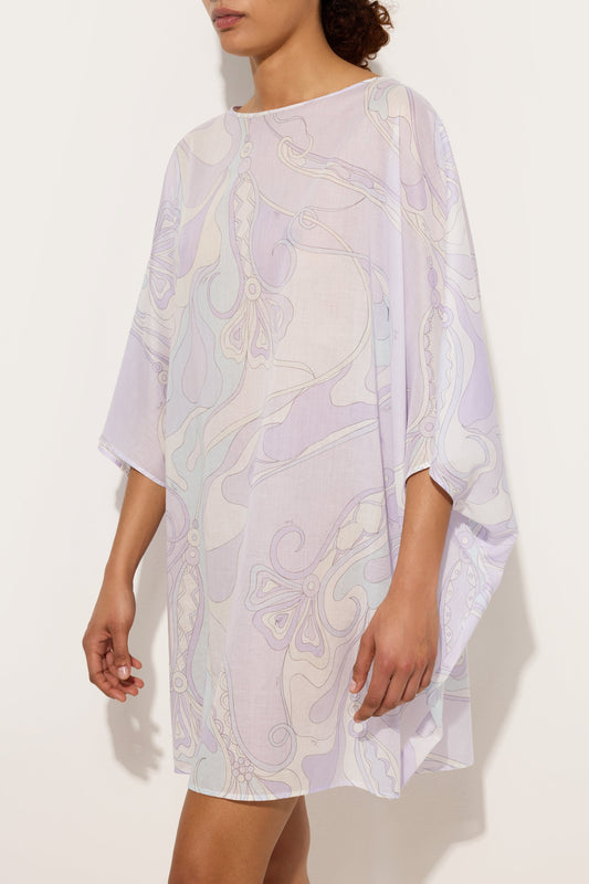 Orchidee Print Short Cotton Kaftan
