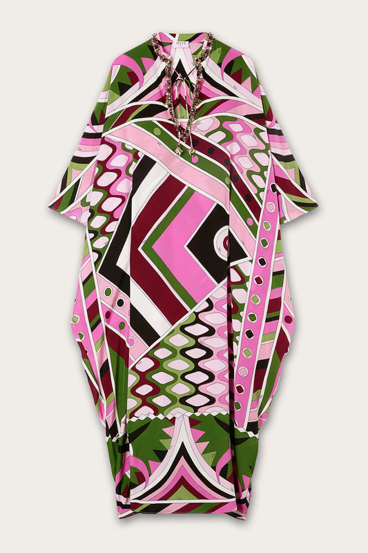 Kaftano Lungo con Ricamo in Stampa Vivara
