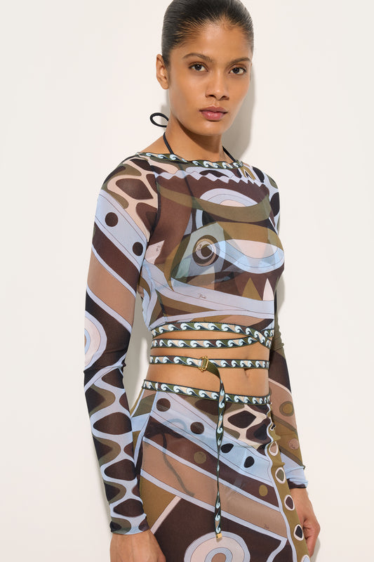 Vivara Print Tulle Crop Top