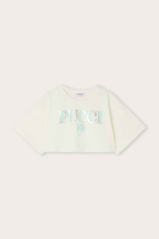 T-shirt Cropped con Logo Pucci