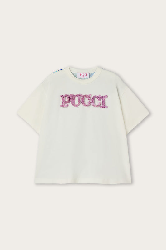 T-shirt con Ricamo e Retro Stampato