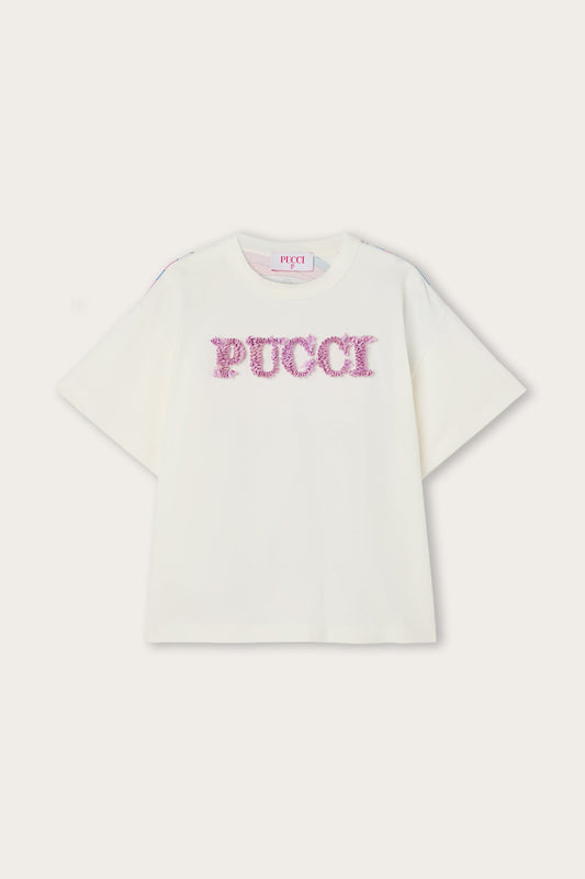 T-shirt con Ricamo e Retro Stampato